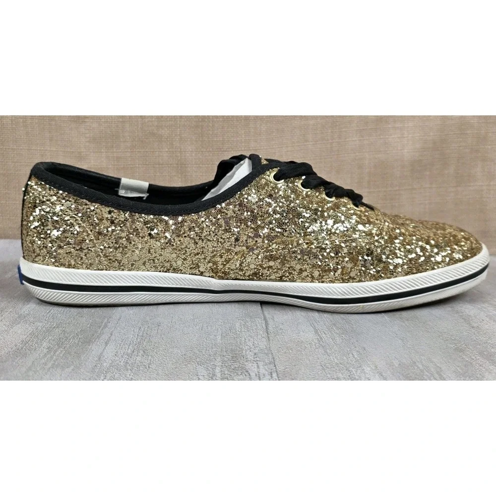 Keds x Kate Spade New York Lace Up Sneakers Sparkle Glitter Gold Womens Size 8.5